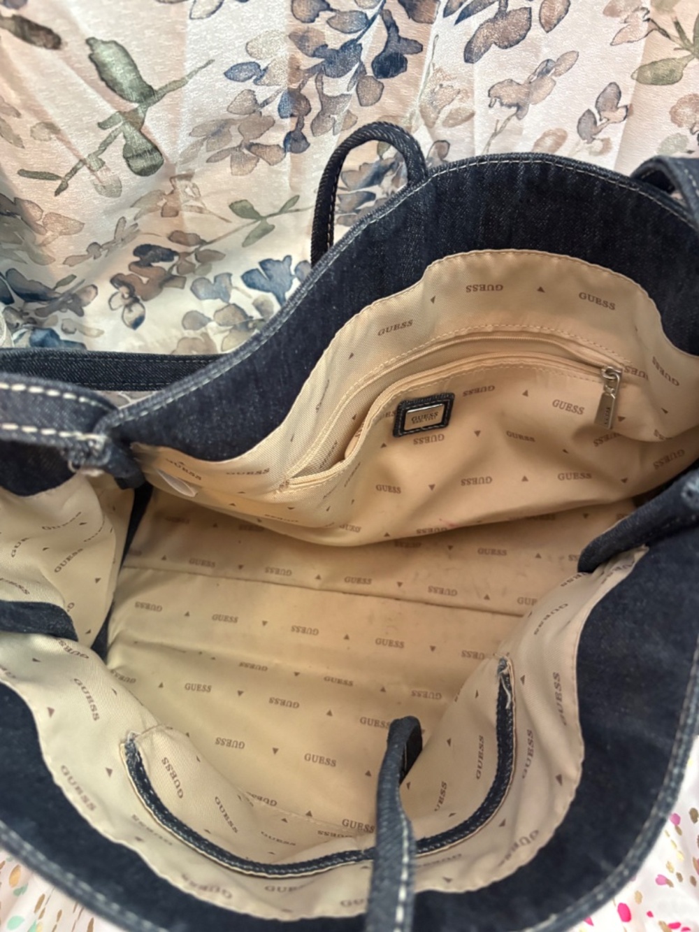 Guess Denim Large Fashion Shoulder Tote - Picture 4 of 5